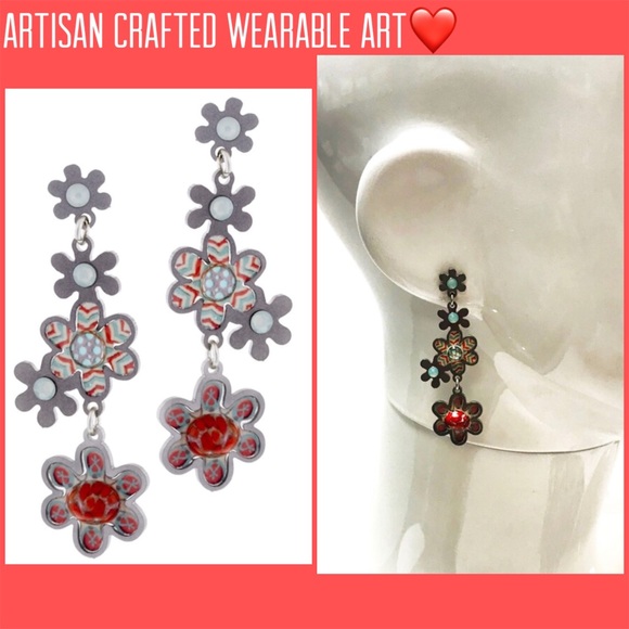 yoolies Jewelry - Beautiful Artisan Designer Flower Earrings,NWT
